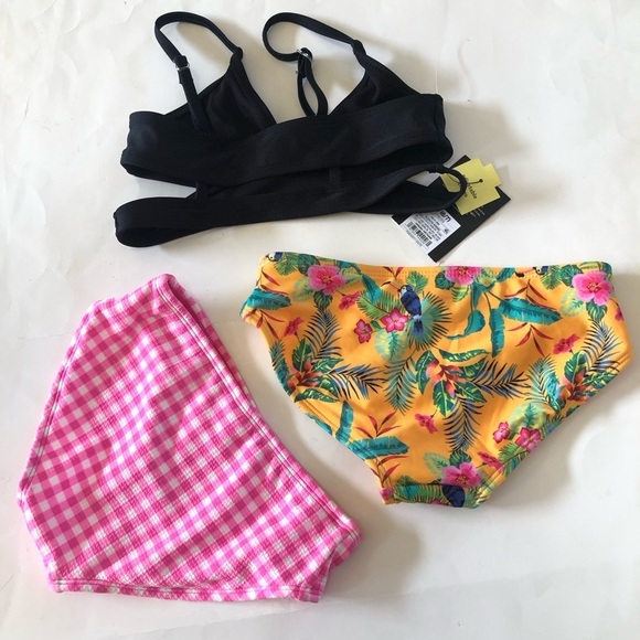 Bundle 3Pc Art Class Cat & Jack Cutout Bralette checker Tropical Bikini Bottoms - Picture 2 of 13